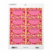 明るい赤紫色ピンクイエローペイズリー名タグラベル ラベル (フルシート)