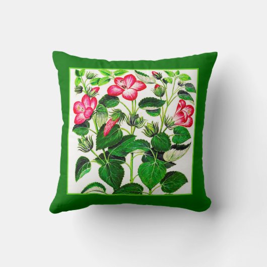 明るい赤紫色ピンクイタリアンハイビスカス花 クッション (裏面)