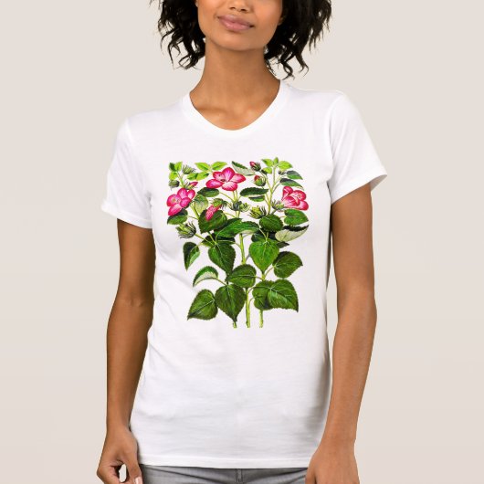 明るい赤紫色ピンクイタリアンハイビスカス花 Tシャツ (正面)