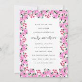 明るい赤紫色ピンクウォーターカラーフローラガーデンベビーシャワー 招待状 (正面)