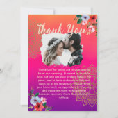 明るい赤紫色ピンクオレンジパープルブライトとはっきりしたフローラ サンキューカード (正面)