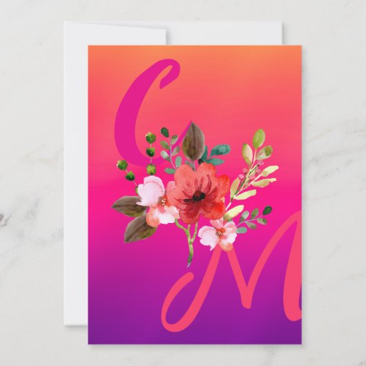 明るい赤紫色ピンクオレンジパープルブライトとはっきりしたフローラ サンキューカード (裏面)