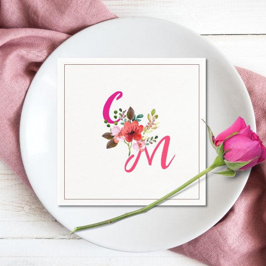 明るい赤紫色ピンクオレンジパープルブライトとはっきりしたフローラ スタンダードカクテルナプキン