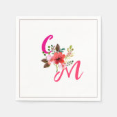 明るい赤紫色ピンクオレンジパープルブライトとはっきりしたフローラ スタンダードカクテルナプキン (正面)