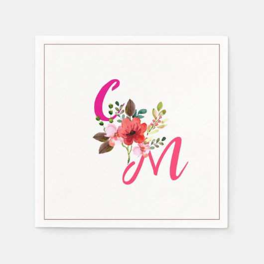 明るい赤紫色ピンクオレンジパープルブライトとはっきりしたフローラ スタンダードカクテルナプキン (正面)