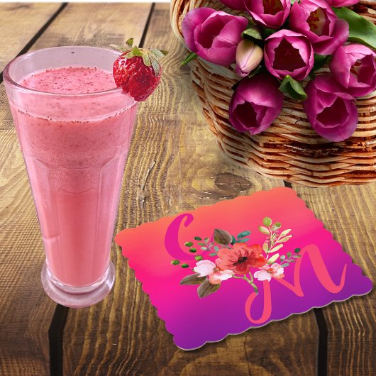 明るい赤紫色ピンクオレンジパープルブライトとはっきりしたフローラ ペーパーコースター