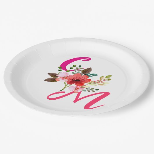 明るい赤紫色ピンクオレンジパープルブライトとはっきりしたフローラ ペーパープレート (アングル)