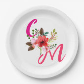 明るい赤紫色ピンクオレンジパープルブライトとはっきりしたフローラ ペーパープレート (正面)