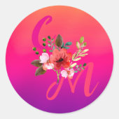 明るい赤紫色ピンクオレンジパープルブライトとはっきりしたフローラ ラウンドシール (正面)