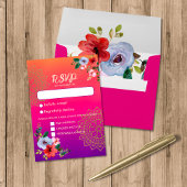 明るい赤紫色ピンクオレンジパープルブライトとはっきりしたフローラ 出欠カード