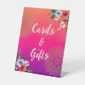 明るい赤紫色ピンクオレンジパープルブライトとはっきりしたフローラ 台座サイン (正面)