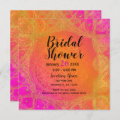 明るい赤紫色ピンクオレンジ金ゴールドインディアンマンダラブライダル 招待状 (正面/裏面)