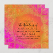 明るい赤紫色ピンクオレンジ金ゴールドインディアンマンダラ結婚ズ 招待状 (正面/裏面)