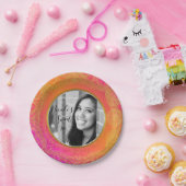 明るい赤紫色ピンクオレンジ金ゴールドマンダラ写真パーティー ペーパープレート (パーティー)