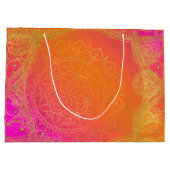 明るい赤紫色ピンクオレンジ&金ゴールドインディアンマンダラパーティー ラージペーパーバッグ (裏面)