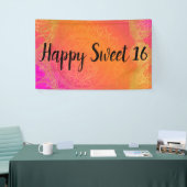 明るい赤紫色ピンクオレンジ&金ゴールドインディアンマンダラパーティー 横断幕 (トレードショー)