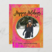 明るい赤紫色ピンクオレンジ&金ゴールドマンダラホリデーフォト シーズンポストカード (正面/裏面)