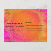 明るい赤紫色ピンクオレンジ&金ゴールドマンダラホリデーフォト シーズンポストカード (裏面)