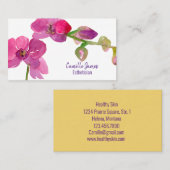 明るい赤紫色ピンクオーキッドウォーターカラーフラワー 名刺 (正面/裏面)