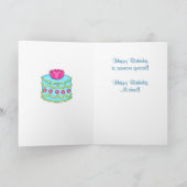 明るい赤紫色ピンクカップケーキ/ケーキカスタムハッピーバースデー カード (内部)