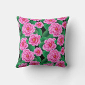 明るい赤紫色ピンクカメリアスジェイドグリーン離れズ クッション (裏面)