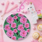 明るい赤紫色ピンクカメリアスジェイドグリーン離れズ ペーパープレート (パーティー)