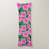 明るい赤紫色ピンクカメリアスジェイドグリーン離れズ ボディピロー (裏面 (縦))