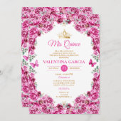 明るい赤紫色ピンクキンセアニラ15アノスフローラ金ゴールドクラウン 招待状 (正面/裏面)