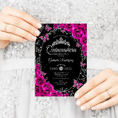 明るい赤紫色ピンクシルバーブラックキンセアニェラ 招待状