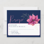 明るい赤紫色ピンクネイビーブルーウェディングRSVP (正面)