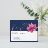 明るい赤紫色ピンクネイビーブルーウェディングRSVP 招待状 (スタンド正面)