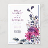 明るい赤紫色ピンクネイビーブルーフローラ結婚ズ (正面)