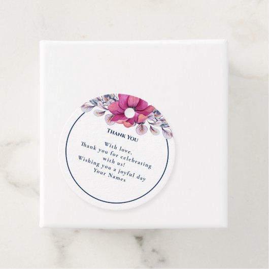 明るい赤紫色ピンクネイビー詳細エンクロージャQRコードRSVP フェイバータグ (インサイチュ)