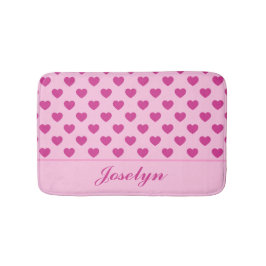 明るい赤紫色ピンクハートパターン手書き名y2k バスマット