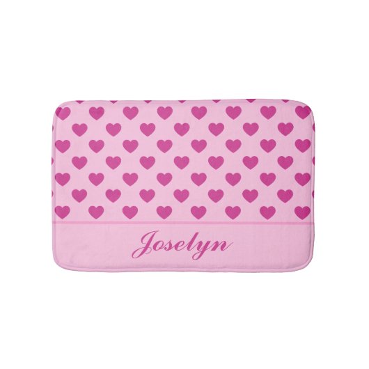 明るい赤紫色ピンクハートパターン手書き名y2k バスマット (正面)