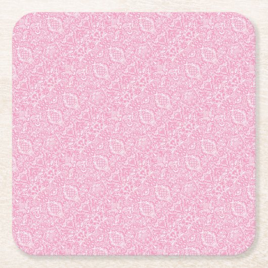 明るい赤紫色ピンクパイナップルビクトリアンヴィンテージダム スクエアペーパーコースター (正面)