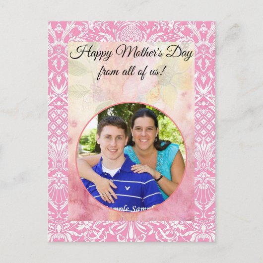 明るい赤紫色ピンクパイナップルビクトリアンヴィンテージダム ポストカード (正面)