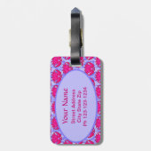明るい赤紫色ピンクパープルアールヌーボーダマスクモノグラム ラゲッジタグ (裏面縦)