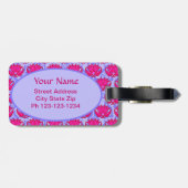 明るい赤紫色ピンクパープルアールヌーボーダマスクモノグラム ラゲッジタグ (裏面横)