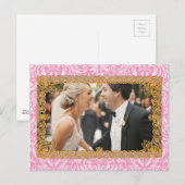 明るい赤紫色ピンクビクトリアンヴィンテージダマスクフレーム ポストカード (正面/裏面)