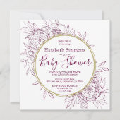 明るい赤紫色ピンクピーニーモダントイレベビースシャワー 招待状 (正面)