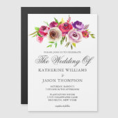 明るい赤紫色ピンクフローラエレガント春庭園の結婚式 マグネット招待状 (正面/裏面)