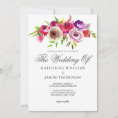 明るい赤紫色ピンクフローラエレガント春庭園の結婚式 招待状 (正面)