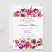 明るい赤紫色ピンクフローラガーデンアフタヌーンブライダルシャワー 招待状 (正面)