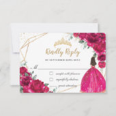 明るい赤紫色ピンクフローラキンセアニラプリンセス返信 出欠カード (正面)