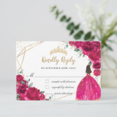 明るい赤紫色ピンクフローラキンセアニラプリンセス返信 出欠カード (スタンド正面)