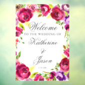 明るい赤紫色ピンクフローラシック結婚ロマンチック ウィンドウサイン (シート3)