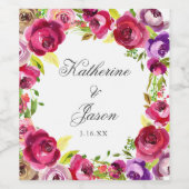 明るい赤紫色ピンクフローラシッパーソナライズされたク結婚ズ ワインラベル (シングルラベル)