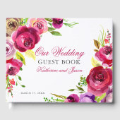 明るい赤紫色ピンクフローラバラロマンチック庭園の結婚式 ゲストブック (正面)