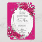 明るい赤紫色ピンクフローラパリスバタフライクインセアニラ 招待状 (正面/裏面)